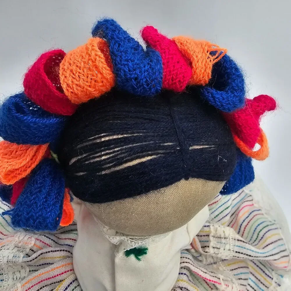 Handmade Mexican Maria Lele Rag Doll Folk Art Embroidered Cloth Doll 10